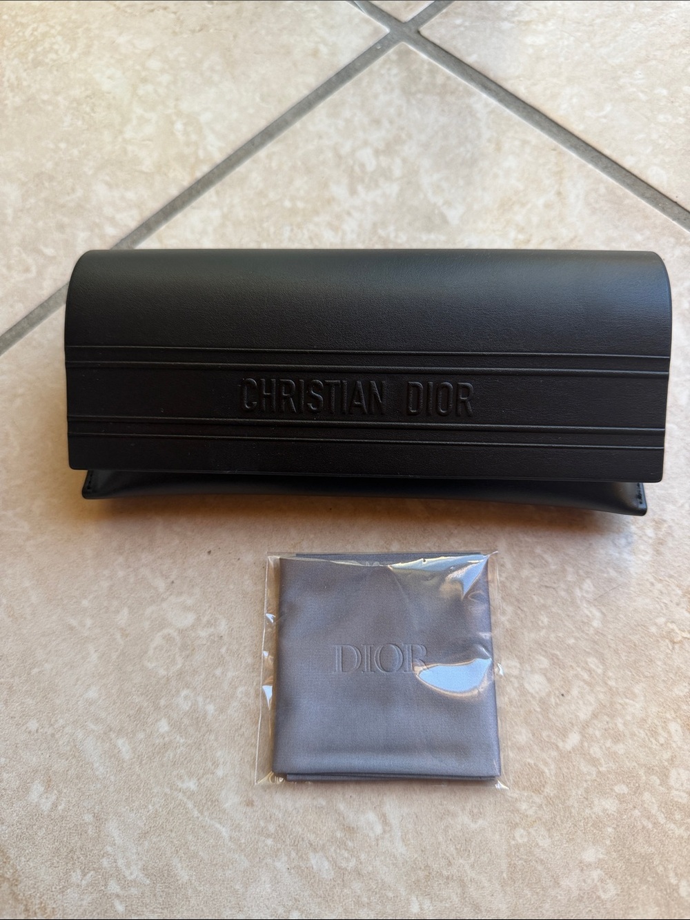 Dior Black Eyewear Case with Gray Dior Cloth
